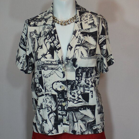 Reformation Women's Black and White Shirt short sleeve pictures pattern size XS - Picture 1 of 8